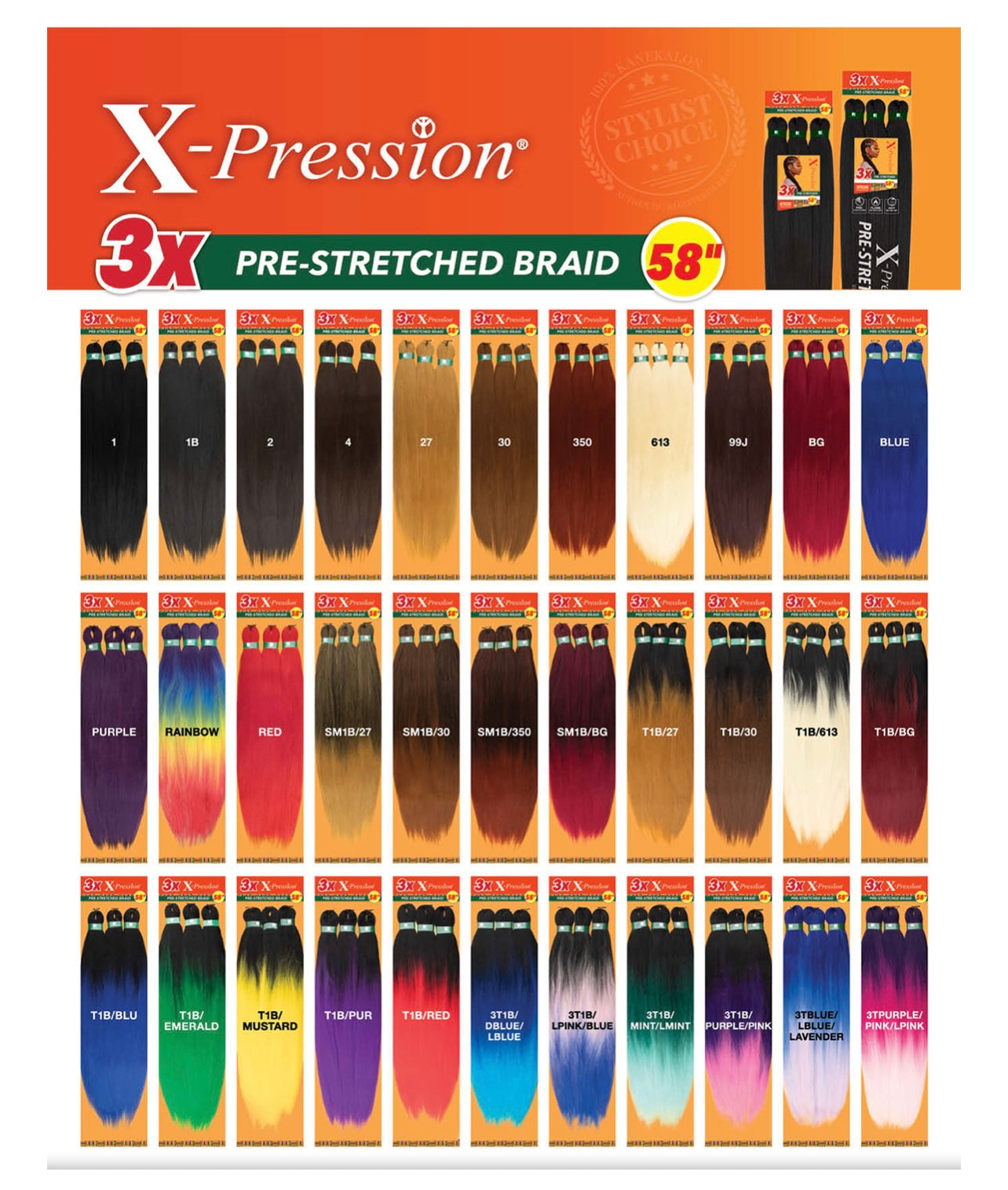 Sensationnel X-Pression 100% Kanekalon Braiding Hair Pre-Stretched 48 Color Red