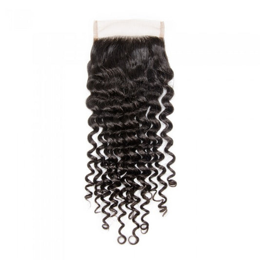 Deep Curly Free Parted Lace Closure #1B Natural Black